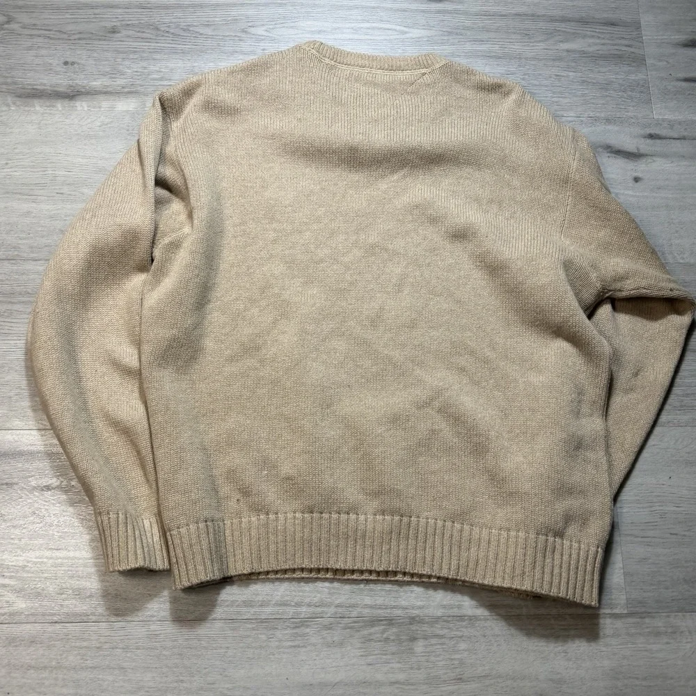 Tommy Hilfiger Sweater Mens XXL Beige Crewneck Knit Cotton Logo